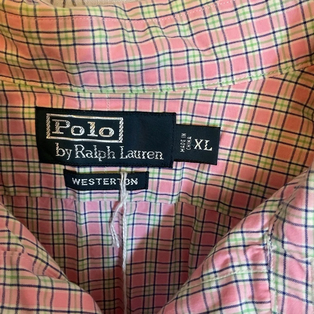 Men's Polo Ralph Lauren Pink/Green/Blue Checked Long‎ Sleeve Button Up Size XL